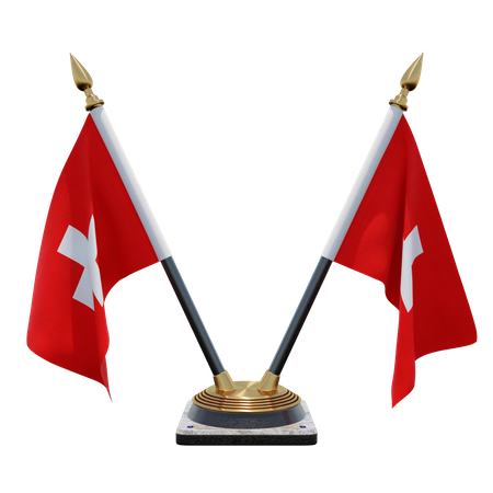 Switzerland Double Desk Flag Stand 3D Illustration