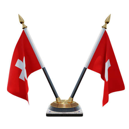 Switzerland Double (V) Desk Flag Stand  3D Icon