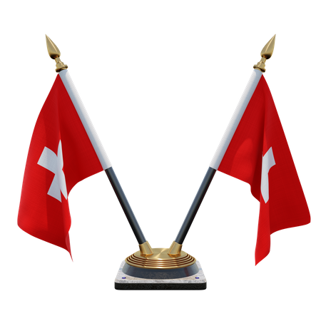Switzerland Double (V) Desk Flag Stand 3D Icon