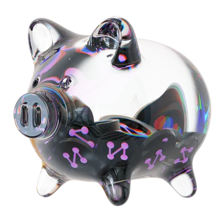 Syn Clear Glass Piggy Bank With Decreasing Piles Of Crypto Coins  3D Icon