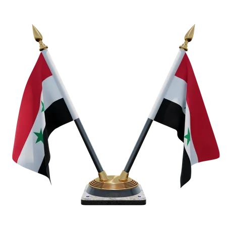 Syria Double Desk Flag Stand 3D Illustration