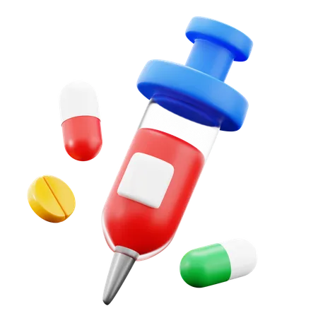 Syringe Injection With Medicine Pill Capsule Medical Hospital 3 D Icon Illustration Render Design 3D Icon