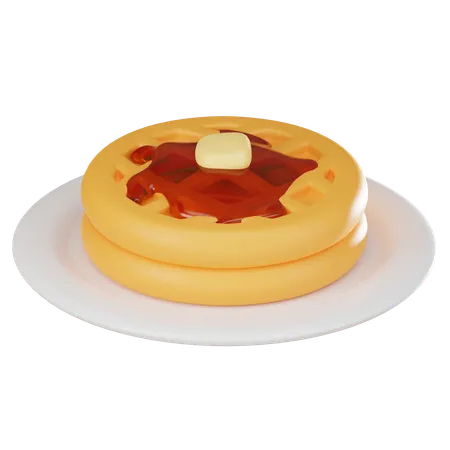 Waffle Drizzled With Syrup And Topped With Butter Ideal For Culinary Themes Food Illustrations And Morning Meal Concepts 3 D Render Illustration 3D Icon