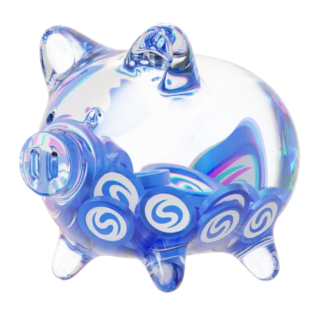 Sys Clear Glass Piggy Bank con pilas decrecientes de criptomonedas  3D Icon