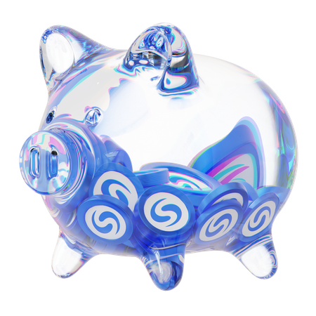 Sys Clear Glass Piggy Bank With Decreasing Piles Of Crypto Coins  3D Icon