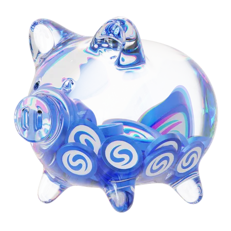 Sys Clear Glass Piggy Bank With Decreasing Piles Of Crypto Coins  3D Icon