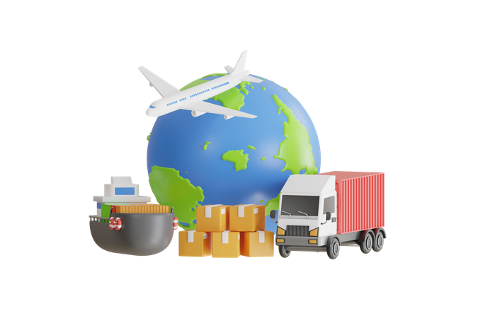 Système logistique et services de transport vers le monde entier  3D Illustration