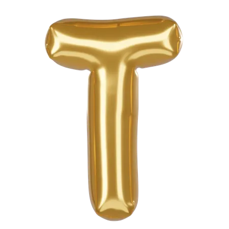 T Alphabet 3 D Illustration In Golden Balloon Style 3D Icon