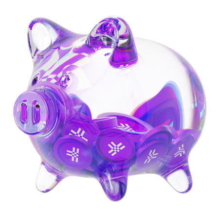 T Clear Glass Piggy Bank With Decreasing Piles Of Crypto Coins  3D Icon