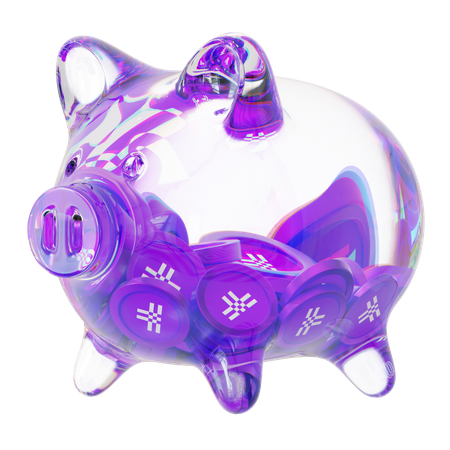 T Clear Glass Piggy Bank With Decreasing Piles Of Crypto Coins  3D Icon