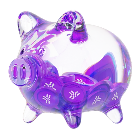 T Clear Glass Piggy Bank With Decreasing Piles Of Crypto Coins  3D Icon