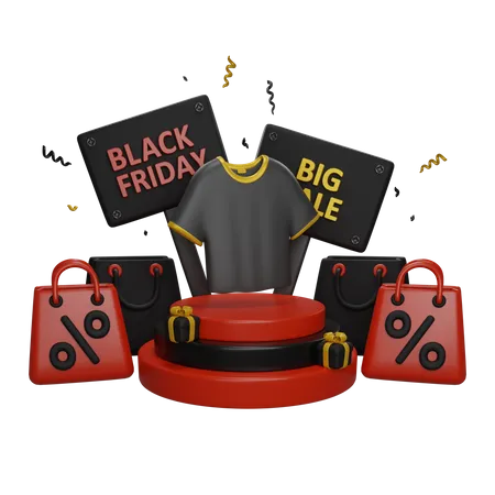 Black Friday T Shirt On A Podium Online Shopping Clothes Concept 3 D Render 3D Icon