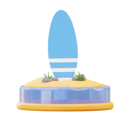 Playa de tabla de surf  3D Illustration