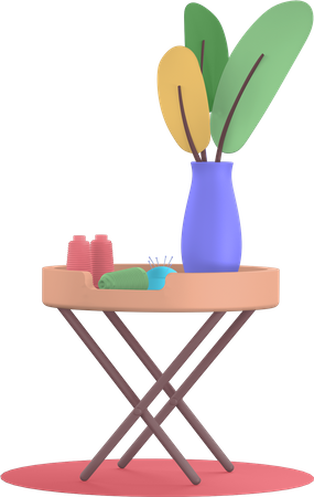 Table avec plante en vase  3D Illustration