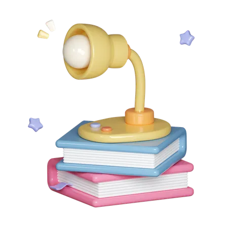 Table Lamp On Books Stack  3D Icon