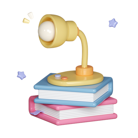Table Lamp On Books Stack  3D Icon