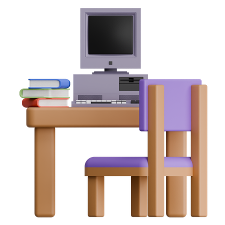 Table With And Books Interior  3D Icon