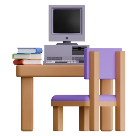 Table With And Books Interior  3D Icon