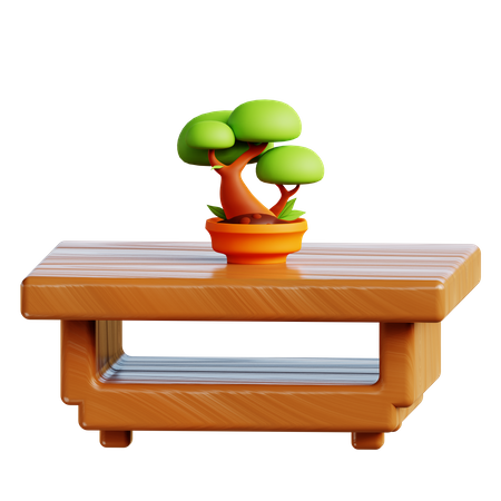 Table With Bonsai 3D Illustration