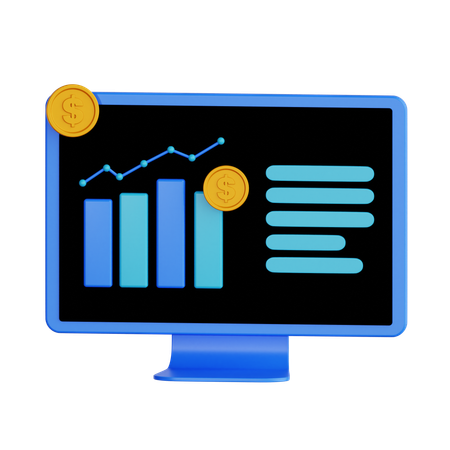 Tableau de bord d'analyse financière avec pièce de monnaie  3D Icon