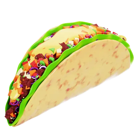3 D Taco Mexican Food Cartoon Icon Illustration Mexican Taco With Ground Beef Lettuce Diced Tomato And Onion Stuffing Cultural Food Element Isolated On Transparent Background 3D Icon