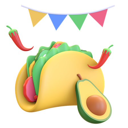 Taco and Avocado food  3D Illustration