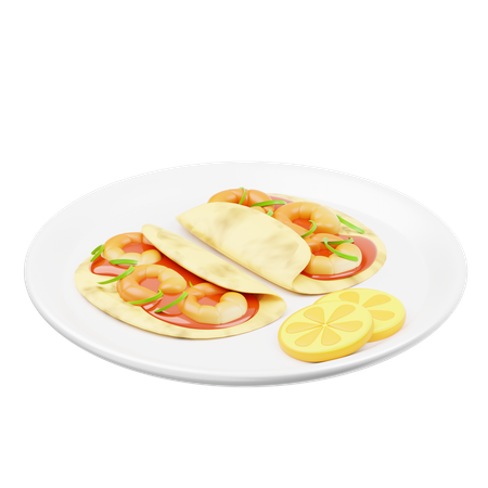 Tacos de camarones con ensalada  3D Icon