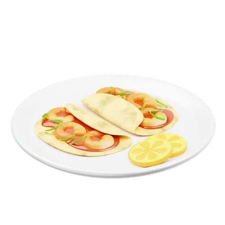 Tacos de camarones con ensalada  3D Icon