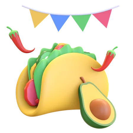 Nourriture taco et avocat  3D Illustration