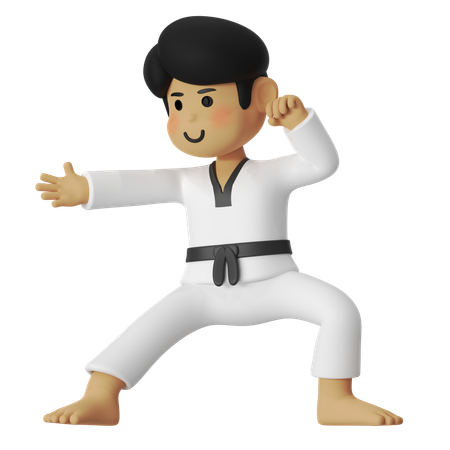 Taekwondo Back Stance Boy  3D Illustration