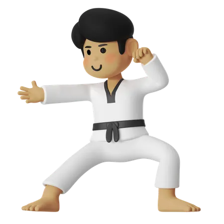 Taekwondo Back Stance Boy  3D Illustration