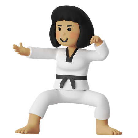 Taekwondo Back Stance Girl  3D Illustration