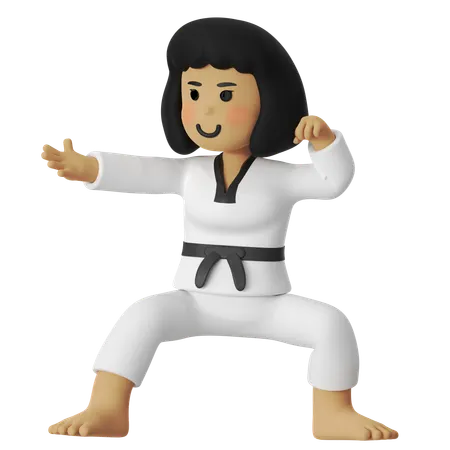 Taekwondo Back Stance Girl  3D Illustration