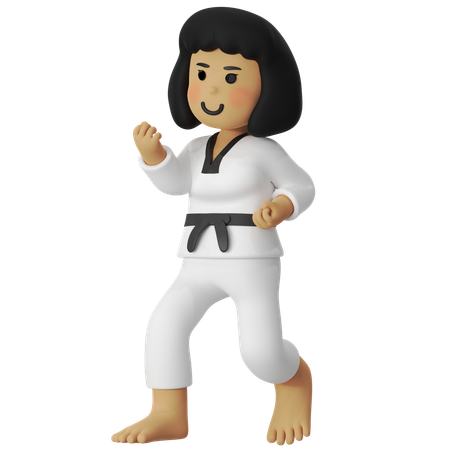 Taekwondo Fighting Stance Girl  3D Icon