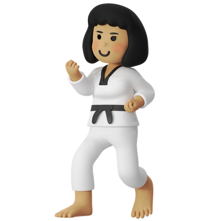 Taekwondo Fighting Stance Girl  3D Illustration