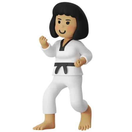 Taekwondo Fighting Stance Girl  3D Illustration