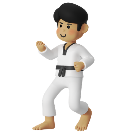 Taekwondo Fighting Stence Boy  3D Illustration