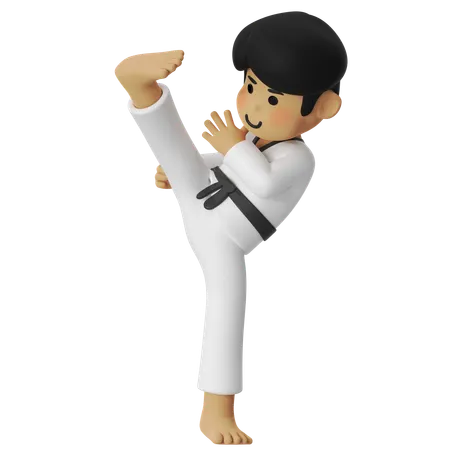 Taekwondo High Kick Boy  3D Illustration