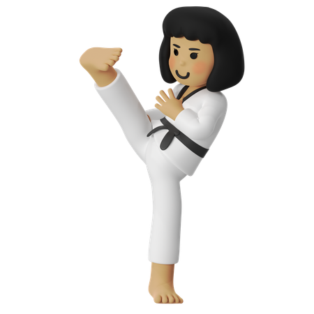 Taekwondo High Kick Girl  3D Illustration