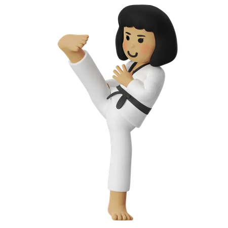 Taekwondo High Kick Girl  3D Illustration