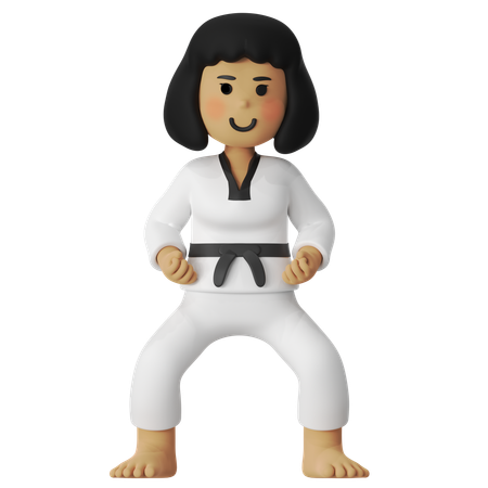 Taekwondo Horse Stance Girl  3D Illustration