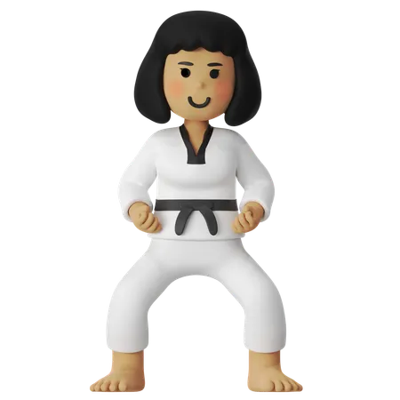 Taekwondo Horse Stance Girl  3D Illustration