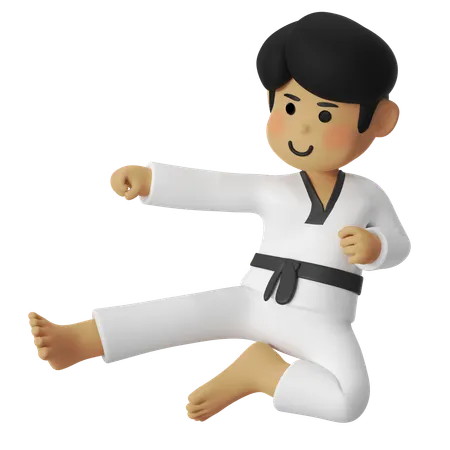 Taekwondo Jump Kick Boy  3D Illustration