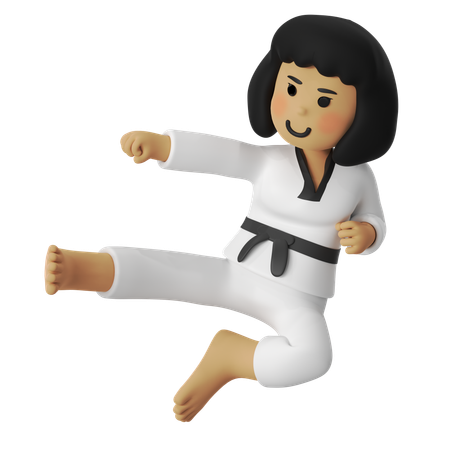 Taekwondo Jump Kick Girl  3D Icon