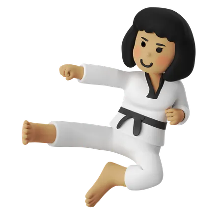 Taekwondo Jump Kick Girl  3D Illustration