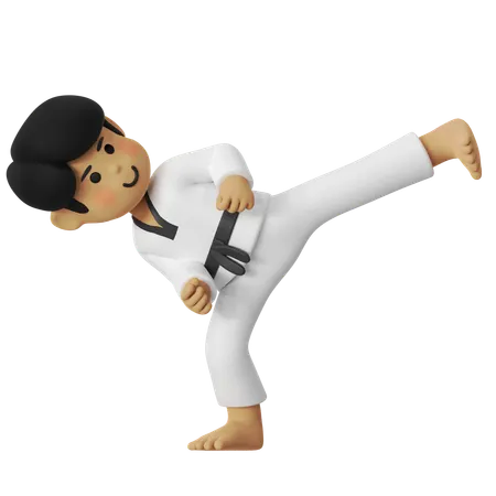 Taekwondo Kick Boy  3D Illustration