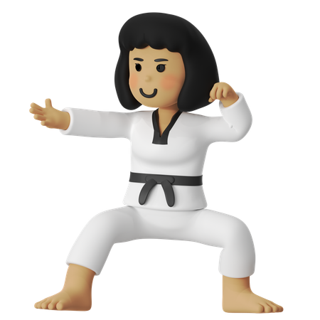 Taekwondo-Rückenstellung Mädchen  3D Illustration