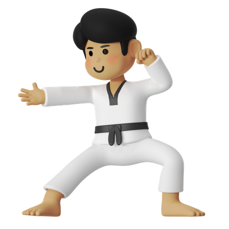 Taekwondo-Rückenstellung Junge  3D Illustration