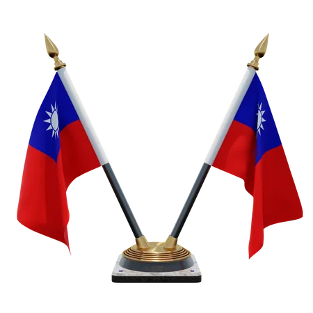 Taiwan Republic of China Double Desk Flag Stand  3D Flag