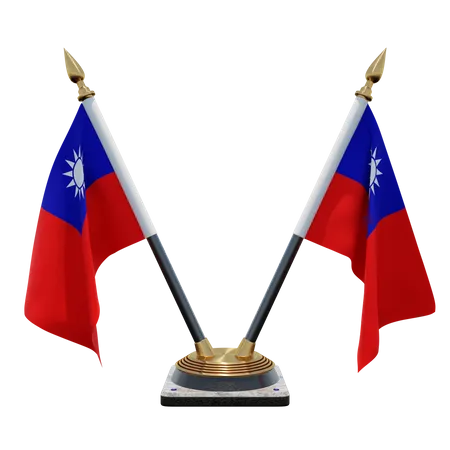 Taiwan Republic of China Double Desk Flag Stand 3D Illustration